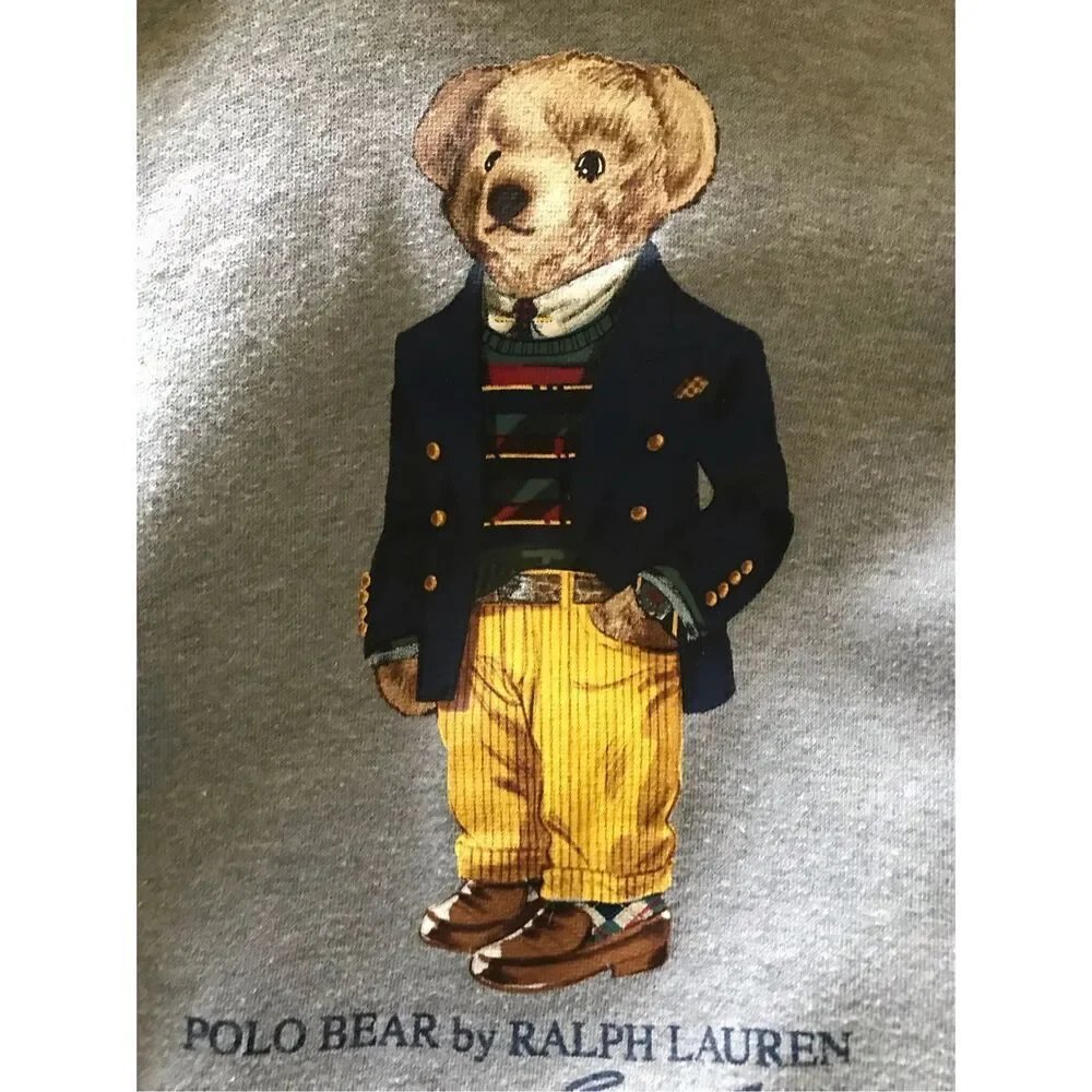 Ralph Lauren Polo Bear boys Size 7 hoodie fleece sweatshirt gray color block
